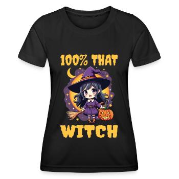 Costume de sorcière d’Halloween Balai de sorcière - T-shirt sport Femme - noir - Devant - AI Model Female 172 light (172cm)