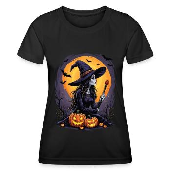 Costume de sorcière d’Halloween Balai de sorcière - T-shirt sport Femme - noir - Devant - AI Model Female 172 light (172cm)
