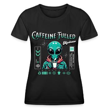 Caffeine-Charged Madness - Funny Alien Theme - Women's Functional T-Shirt - black - Front - AI Model Female 172 light (172cm)
