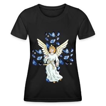 Ange Croix Crucifix Papillons Croix - T-shirt sport Femme - noir - Devant - AI Model Female 172 light (172cm)