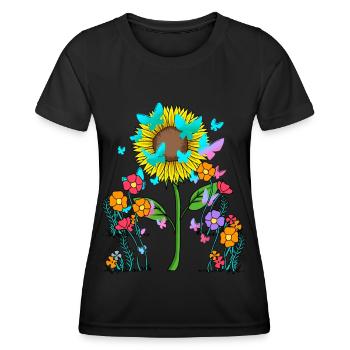 Sonnenblume Sonnenblumen Schmetterlinge Insekten - Frauen Funktions-T-Shirt - Schwarz - Vorne - AI Model Female 172 light (172cm)