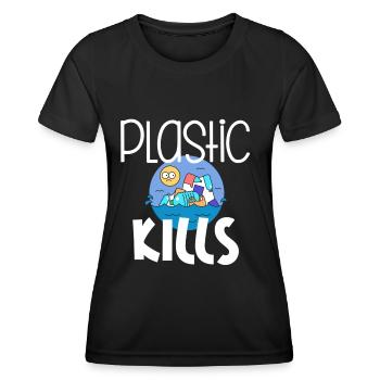 Le plastique tue le recyclage environnemental - T-shirt sport Femme - noir - Devant - AI Model Female 172 light (172cm)