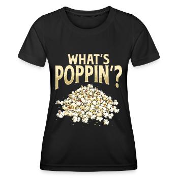Qu’est-ce qui se passe ? Pop-corn - T-shirt sport Femme - noir - Devant - AI Model Female 172 light (172cm)
