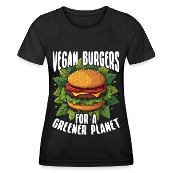 Vegetarischer Burger Veganer Burger Veggie-Burger - Frauen Funktions-T-Shirt - Schwarz - Vorne - AI Model Female 172 light (172cm)