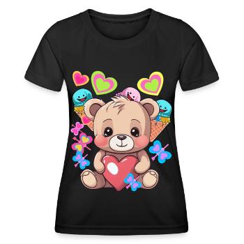 Mignon Teddy Glace Crème Coeur Coeurs Enfant Enfants Bébé - T-shirt sport Femme - noir - Devant - AI Model Female 172 light (172cm)