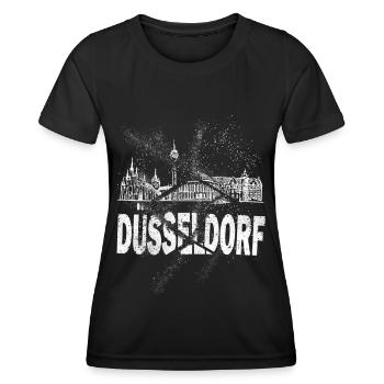 Düsseldorf Deutschland Stadt Skyline Grunge Splash - Frauen Funktions-T-Shirt - Schwarz - Vorne - AI Model Female 172 light (172cm)
