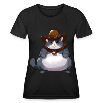 Gros chat cowboy - T-shirt sport Femme - noir - Devant - AI Model Female 172 light (172cm)