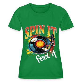 Disque Vinyle LP Platine Rétro - T-shirt sport Femme - vert - Devant - AI Model Female 172 dark (172cm)