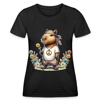 Capybara Hippie Peace - Women's Functional T-Shirt - black - Front - AI Model Female 172 light (172cm)