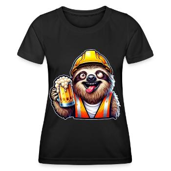 Sloth Construction Worker With Beer Drunk Funny - Women's Functional T-Shirt - black - Front - AI Model Female 172 light (172cm)