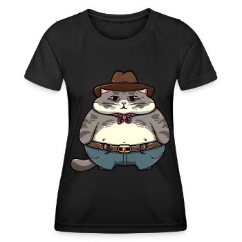Gros chat cowboy - T-shirt sport Femme - noir - Devant - AI Model Female 172 light (172cm)