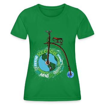Eco Friendly Bike, Artistic Penny Farthing Bicycle - Women's Functional T-Shirt - kelly green - Front - AI Model Female 172 dark (172cm)