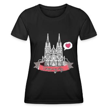 Cologne Cathedral, Cologne,Cologne Love, Heart, City, cologne - Women's Functional T-Shirt - black - Front - AI Model Female 172 light (172cm)