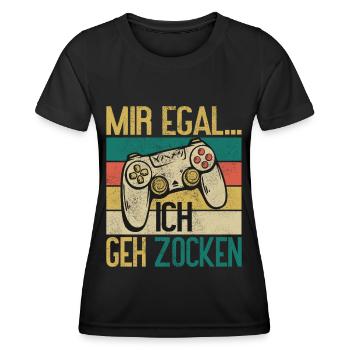 Mir egal ich geh zocken Gamer - Frauen Funktions-T-Shirt - Schwarz - Vorne - AI Model Female 172 light (172cm)