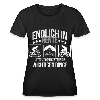 Rentner Fahrrad fahren Ruhestand genießen - Frauen Funktions-T-Shirt - Schwarz - Vorne - AI Model Female 172 light (172cm)
