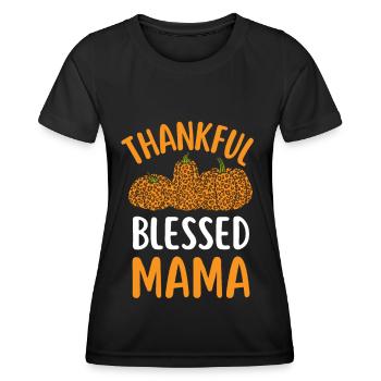 Thankful Mom Mama Herbst Kürbis Leopard Dankbarkei - Frauen Funktions-T-Shirt - Schwarz - Vorne - AI Model Female 172 light (172cm)