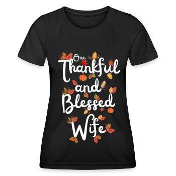Thankful Wife Mama Autumn Leaves Gratitude - Women's Functional T-Shirt - black - Front - AI Model Female 172 light (172cm)