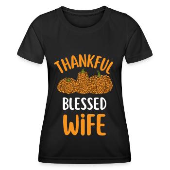 Thankful wife Mama Autumn Leaves Gratitude - Women's Functional T-Shirt - black - Front - AI Model Female 172 light (172cm)