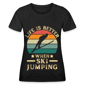 Ski jumping. Ski jumping on a ski holiday retro - Women's Functional T-Shirt - black - Front - AI Model Female 172 light (172cm)
