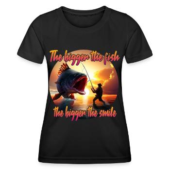 Plus le poisson est gros, plus le sourire est grand - T-shirt sport Femme - noir - Devant - AI Model Female 172 light (172cm)