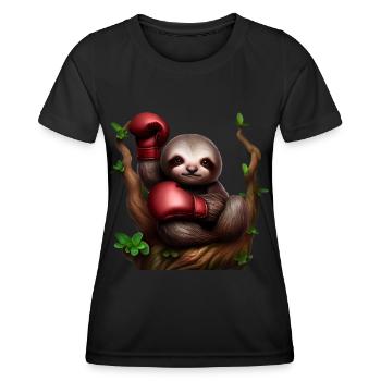 Boxendes Faultier auf Baum - Frauen Funktions-T-Shirt - Schwarz - Vorne - AI Model Female 172 light (172cm)