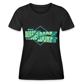 Dusseldorf Germany City 3D Font Skyline - Women's Functional T-Shirt - black - Front - AI Model Female 172 light (172cm)