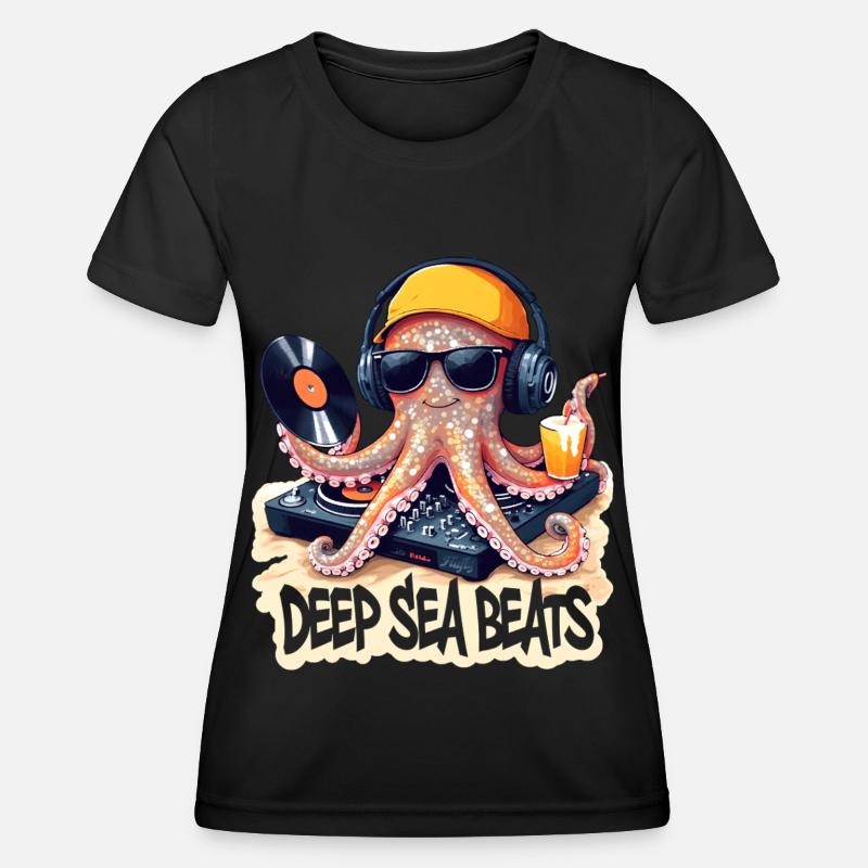 Deep Sea Beats – DJ Octopus 🐙 - Women's Functional T-Shirt - black