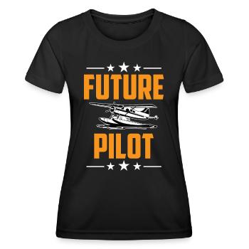 Futur pilote d’avion léger Petit avion Jet - T-shirt sport Femme - noir - Devant - AI Model Female 172 light (172cm)