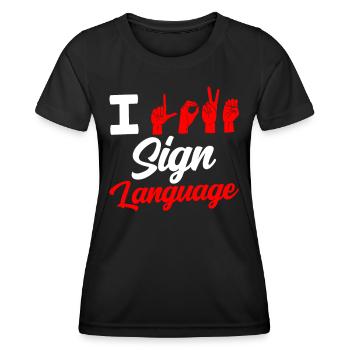 J’aime la sensibilisation aux signes en langue des signes - T-shirt sport Femme - noir - Devant - AI Model Female 172 light (172cm)