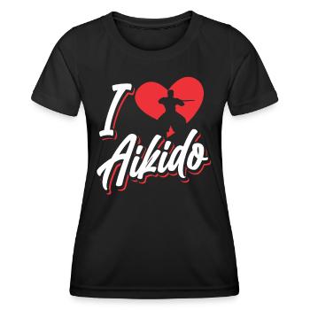 I love Aikido fighter martial arts martial arts - Women's Functional T-Shirt - black - Front - AI Model Female 172 light (172cm)