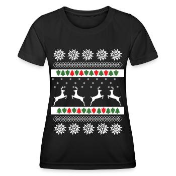 Weihnachtspulli Norweger Muster Rentiere - Frauen Funktions-T-Shirt - Schwarz - Vorne - AI Model Female 172 light (172cm)