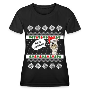 Pull de Noël Alpaga Norwegian Pattern - T-shirt sport Femme - noir - Devant - AI Model Female 172 light (172cm)