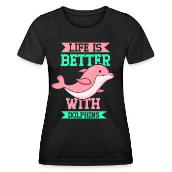 Das Leben Ist Besser Mit Delfinen Delfine Delfin - Frauen Funktions-T-Shirt - Schwarz - Vorne - AI Model Female 172 light (172cm)