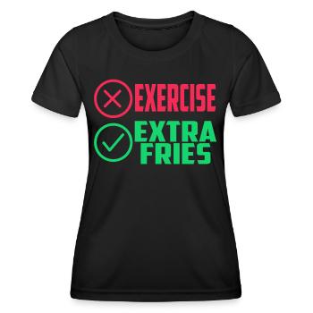 Übung Extra Pommes Exercise Extra Fries Fitness - Frauen Funktions-T-Shirt - Schwarz - Vorne - AI Model Female 172 light (172cm)