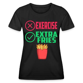 Übung Extra Pommes Exercise Extra Fries Fitness - Frauen Funktions-T-Shirt - Schwarz - Vorne - AI Model Female 172 light (172cm)