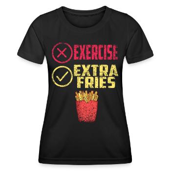 Übung Extra Pommes Exercise Extra Fries Fitness - Frauen Funktions-T-Shirt - Schwarz - Vorne - AI Model Female 172 light (172cm)