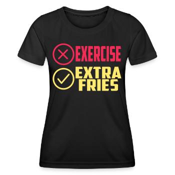 Übung Extra Pommes Exercise Extra Fries Fitness - Frauen Funktions-T-Shirt - Schwarz - Vorne - AI Model Female 172 light (172cm)