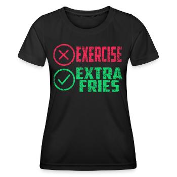 Übung Extra Pommes Exercise Extra Fries Fitness - Frauen Funktions-T-Shirt - Schwarz - Vorne - AI Model Female 172 light (172cm)