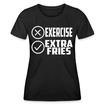 Übung Extra Pommes Exercise Extra Fries Fitness - Frauen Funktions-T-Shirt - Schwarz - Vorne - AI Model Female 172 light (172cm)