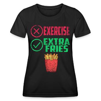 Übung Extra Pommes Exercise Extra Fries Fitness - Frauen Funktions-T-Shirt - Schwarz - Vorne - AI Model Female 172 light (172cm)