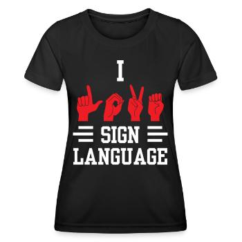 J’aime la sensibilisation aux signes en langue des signes - T-shirt sport Femme - noir - Devant - AI Model Female 172 light (172cm)