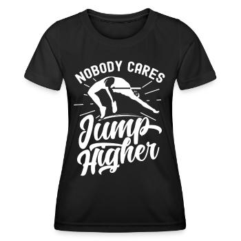 Personne ne s’en soucie Sauter plus haut Saut en hauteur - T-shirt sport Femme - noir - Devant - AI Model Female 172 light (172cm)