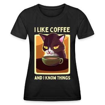 Kaffee Katze lustiger Spruch Müde Katze Kaffee - Frauen Funktions-T-Shirt - Schwarz - Vorne - AI Model Female 172 light (172cm)