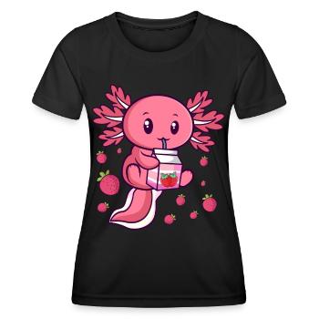 Kawaii Axolotl Milkshake au lait de fraise Anime - T-shirt sport Femme - noir - Devant - AI Model Female 172 light (172cm)