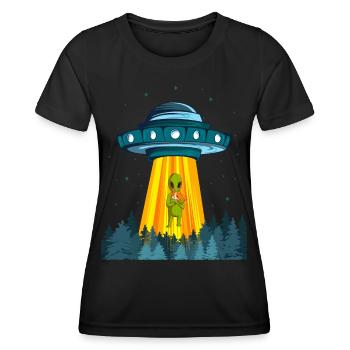 Weltraum Alien Raumschiff Katze Ufo Außerirdischer - Frauen Funktions-T-Shirt - Schwarz - Vorne - AI Model Female 172 light (172cm)
