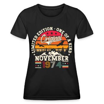 Original November 1974 48th birthday gift - Women's Functional T-Shirt - black - Front - AI Model Female 172 light (172cm)