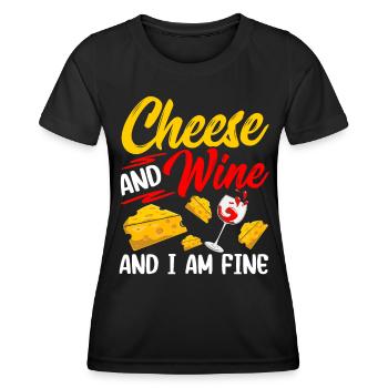 Fromage et vin et je suis un amoureux de l’amour - T-shirt sport Femme - noir - Devant - AI Model Female 172 light (172cm)