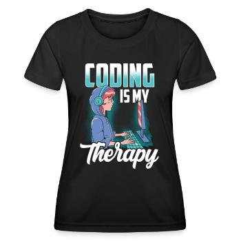 Programmieren Ist Meine Therapie Coder Coding Code - Frauen Funktions-T-Shirt - Schwarz - Vorne - AI Model Female 172 light (172cm)