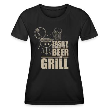 Easily Distracted by Beer and Grill Grilling BBQ - Women's Functional T-Shirt - black - Front - AI Model Female 172 light (172cm)