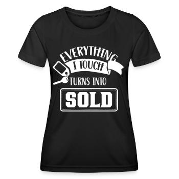 Tout ce que je touche est vendu maisons courtiers - T-shirt sport Femme - noir - Devant - AI Model Female 172 light (172cm)